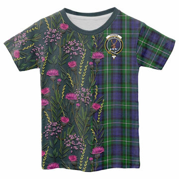 Forbes Family Crest Tartan Kid T-shirt Scottish Thistle Flower Pattern Half Style