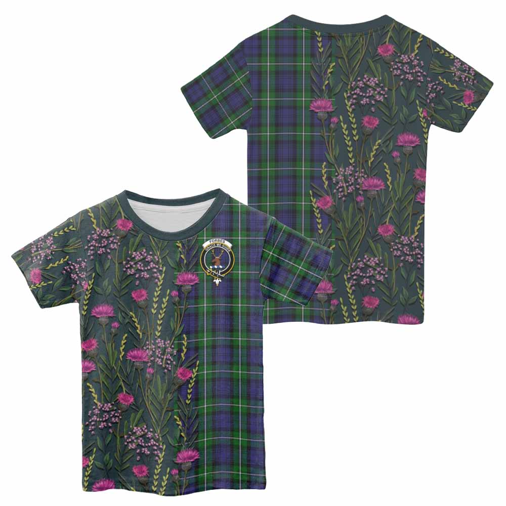 Forbes Family Crest Tartan Kid T-shirt Scottish Thistle Flower Pattern Half Style - Tartan Vibes Clothing