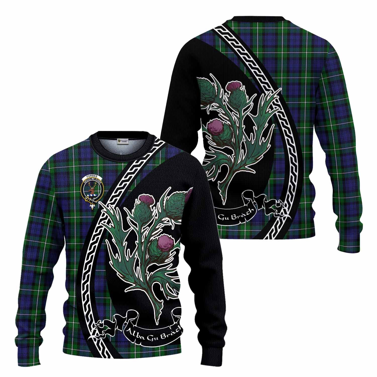 Forbes Family Crest Tartan Knitted Sweater Alba Thistle Inspired - Tartan Vibes Clothing