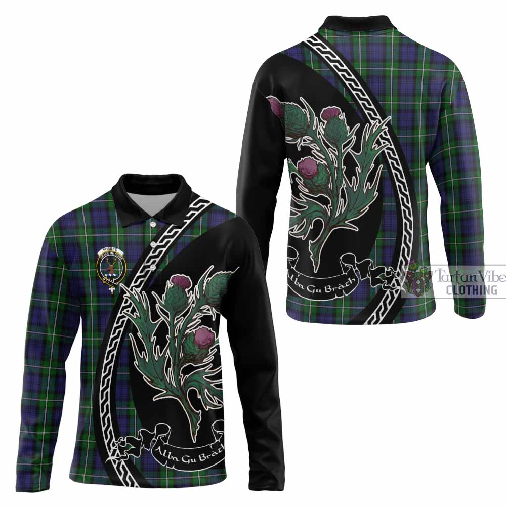 Forbes Family Crest Tartan Long Sleeve Polo Shirt Alba Thistle Inspired - Tartan Vibes Clothing