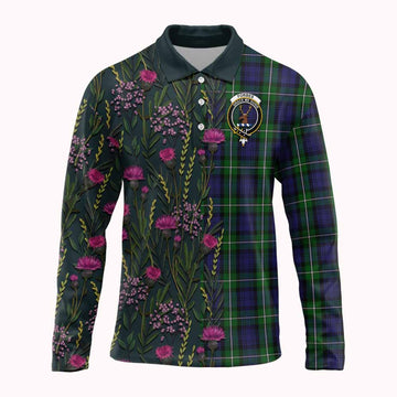 Forbes Family Crest Tartan Long Sleeve Polo Shirt Scottish Thistle Flower Pattern Half Style - Tartan Vibes Clothing