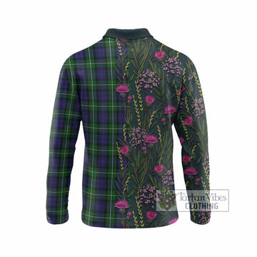 Forbes Family Crest Tartan Long Sleeve Polo Shirt Scottish Thistle Flower Pattern Half Style - Tartan Vibes Clothing