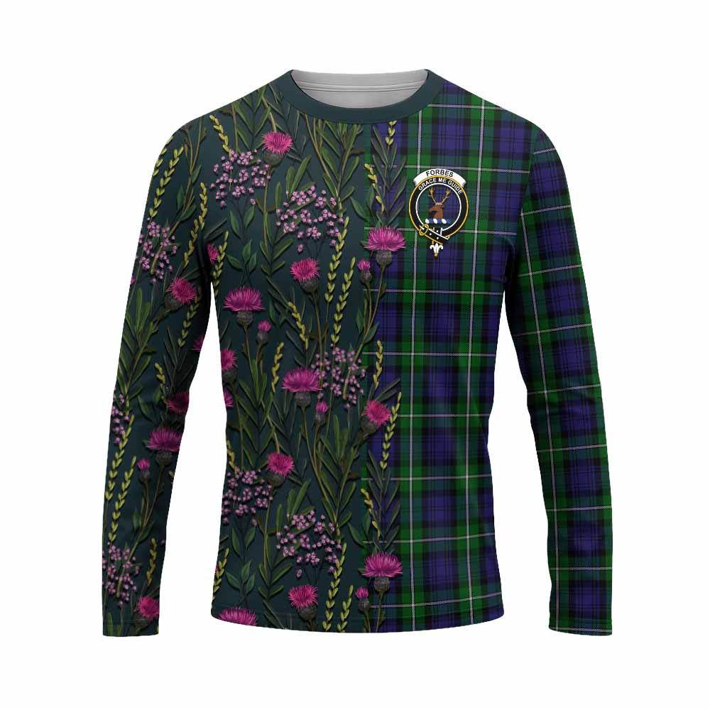 Forbes Family Crest Tartan Long Sleeve T-Shirt Scottish Thistle Flower Pattern Half Style - Tartan Vibes Clothing