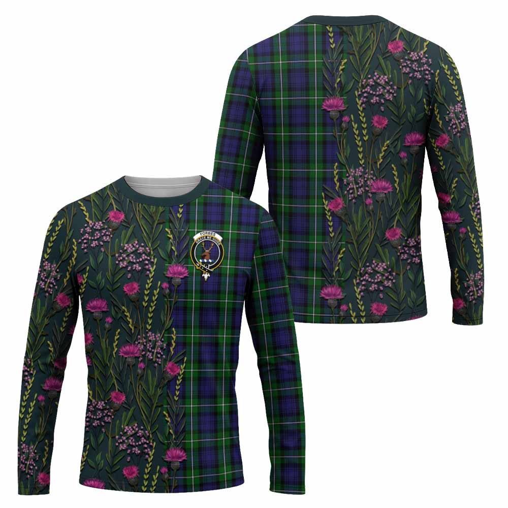 Forbes Family Crest Tartan Long Sleeve T-Shirt Scottish Thistle Flower Pattern Half Style - Tartan Vibes Clothing