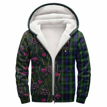 Forbes Family Crest Tartan Sherpa Hoodie Scottish Thistle Flower Pattern Half Style