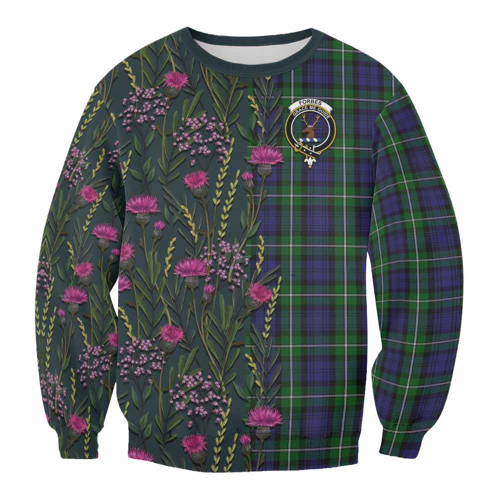 Forbes Family Crest Tartan Sweatshirt Scottish Thistle Flower Pattern Half Style - Tartan Vibes Clothing