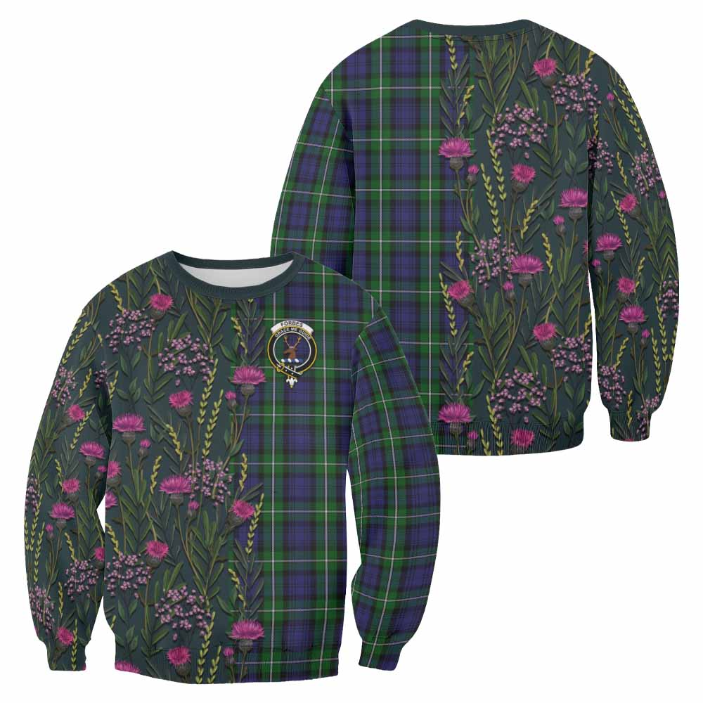 Forbes Family Crest Tartan Sweatshirt Scottish Thistle Flower Pattern Half Style - Tartan Vibes Clothing