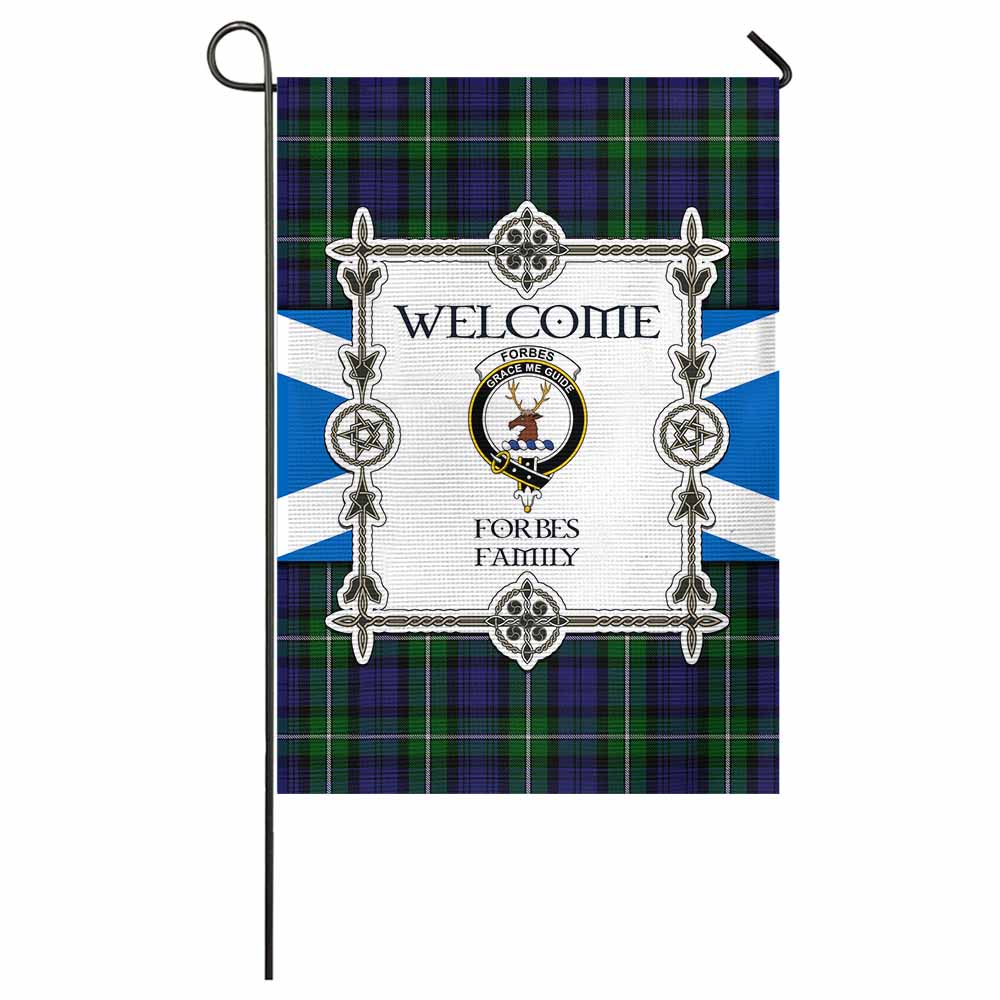 Forbes Family Crest Tartan Welcome Garden Flag Saltire Harmony Style - Tartan Vibes Clothing
