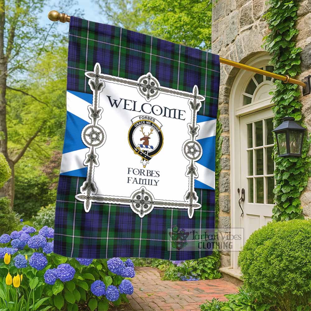 Forbes Family Crest Tartan Welcome Garden Flag Saltire Harmony Style - Tartan Vibes Clothing