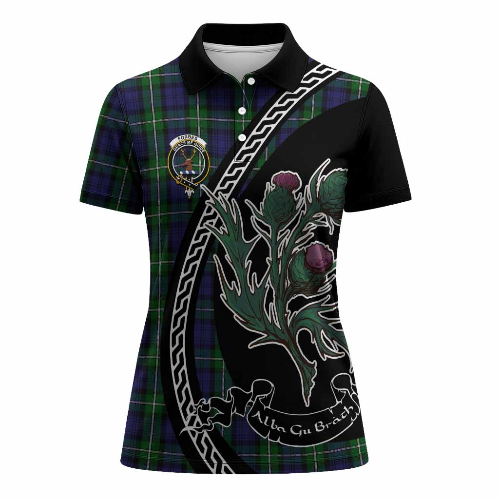 Forbes Family Crest Tartan Women Polo Shirt Alba Thistle Inspired - Tartan Vibes Clothing
