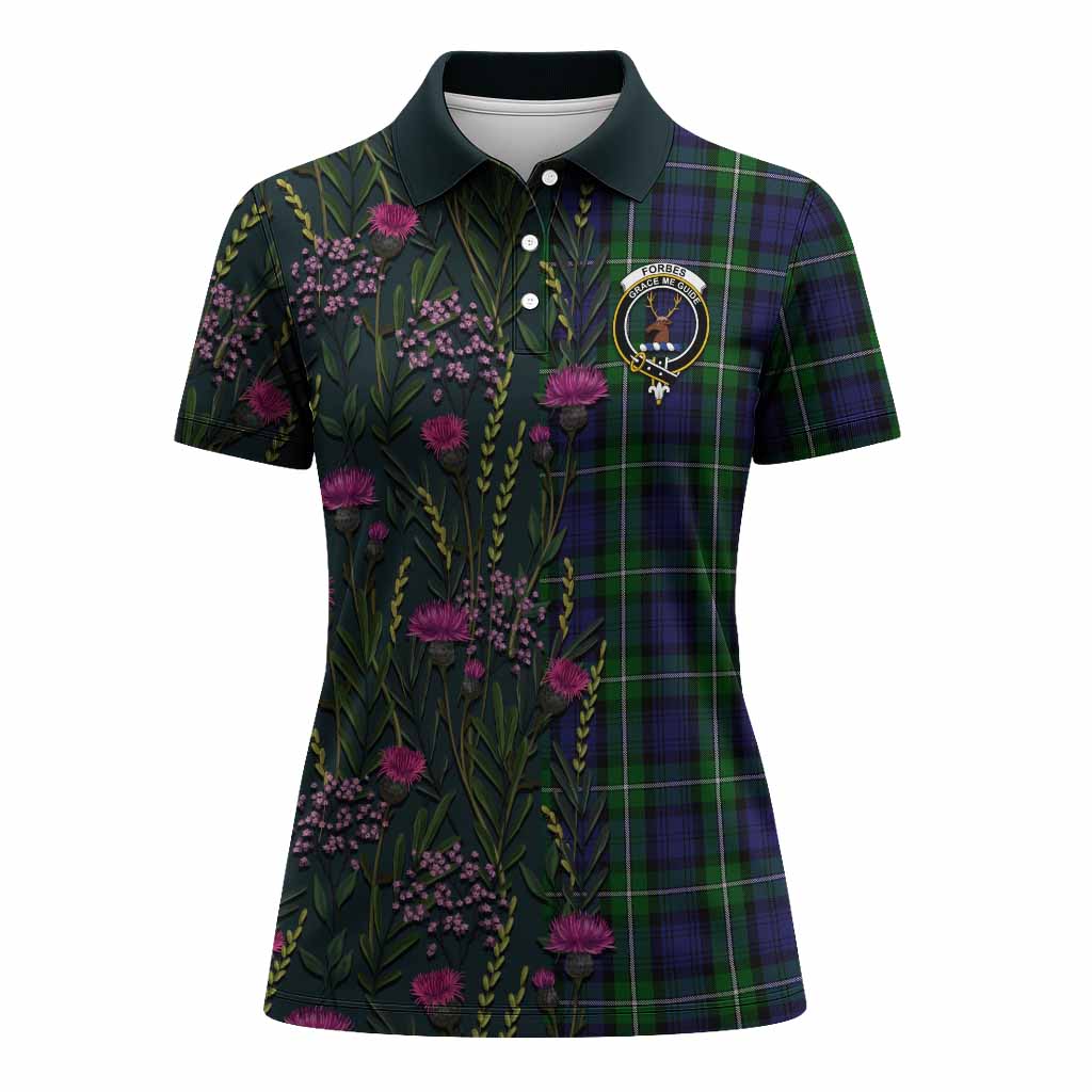Forbes Family Crest Tartan Women Polo Shirt Scottish Thistle Flower Pattern Half Style - Tartan Vibes Clothing