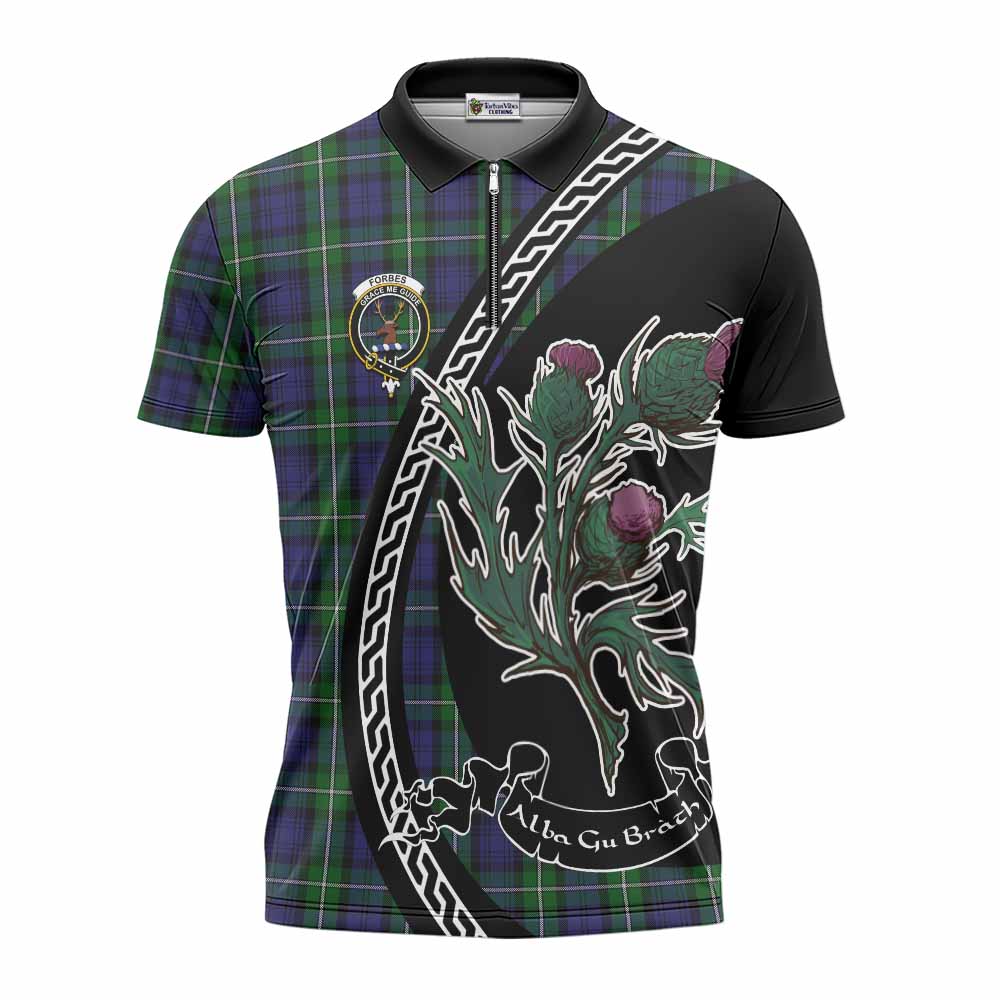 Forbes Family Crest Tartan Zipper Polo Shirt Alba Thistle Inspired - Tartan Vibes Clothing