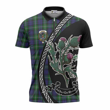Forbes Family Crest Tartan Zipper Polo Shirt Alba Thistle Inspired