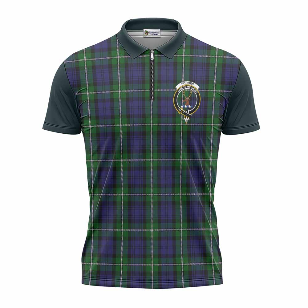 Forbes Tartan Accent Zipper Polo Shirt with Family Crest