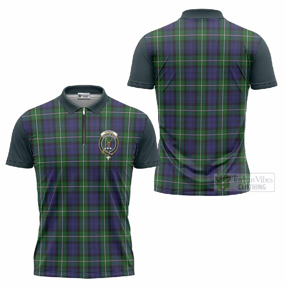 Forbes Tartan Accent Zipper Polo Shirt with Family Crest