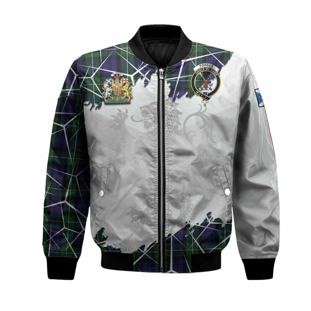Forbes Tartan Bomber Jacket with Family Crest and Lion Rampant Grunge Style