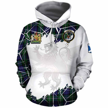 Forbes Tartan Cotton Hoodie with Family Crest and Lion Rampant Grunge Style
