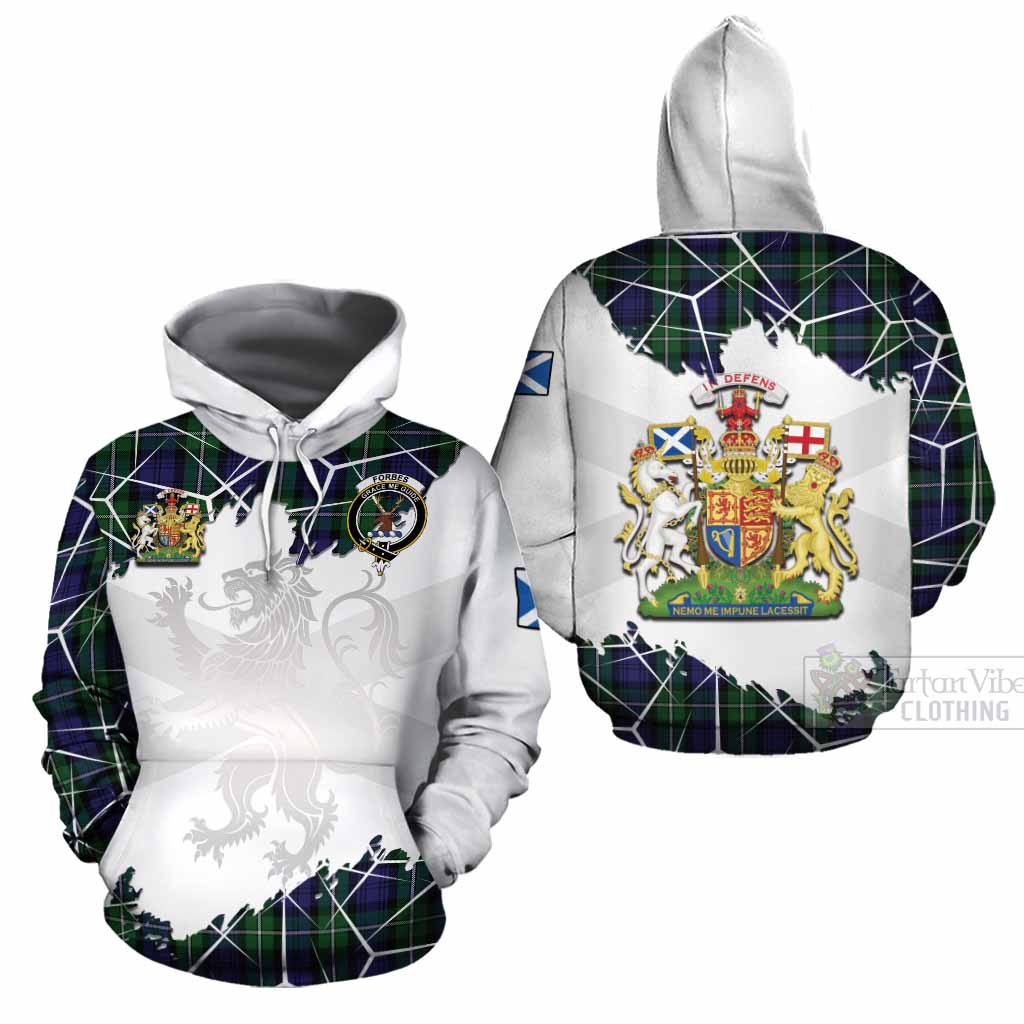 Forbes Tartan Cotton Hoodie with Family Crest and Lion Rampant Grunge Style