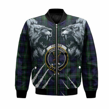 Forbes Tartan Crest Bomber Jacket Ferocious Lion Style