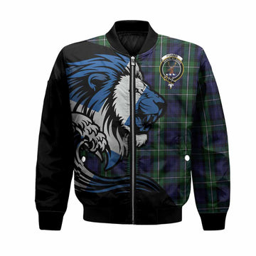 Forbes Tartan Crest Bomber Jacket Scottish Golden Lions Wave Flow