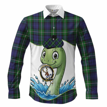 Forbes Tartan Crest Cute Nessie Long Sleeve Button Shirts Scottish Loch Ness Monster