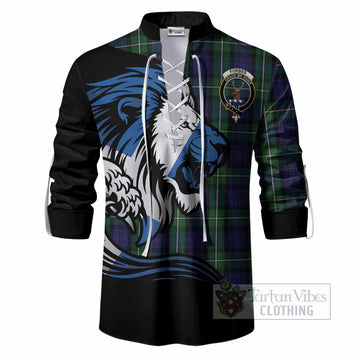 Forbes Tartan Crest Ghillie Shirt Scottish Golden Lions Wave Flow
