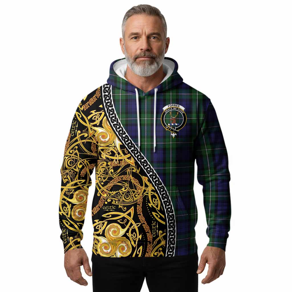 Forbes Tartan Crest Hoodie Celtic Knot and Triple Trickle Spiral Symbols