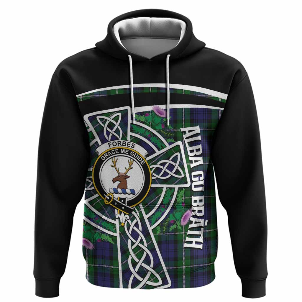 Forbes Tartan Crest Hoodie Scottish Thistle Celtic Cross Alba Gu Brath