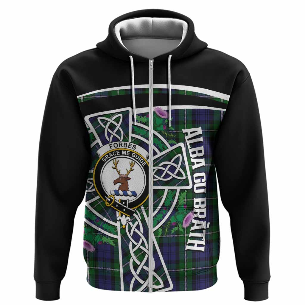 Forbes Tartan Crest Hoodie Scottish Thistle Celtic Cross Alba Gu Brath