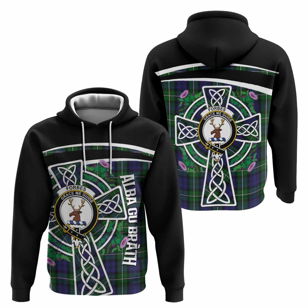 Forbes Tartan Crest Hoodie Scottish Thistle Celtic Cross Alba Gu Brath