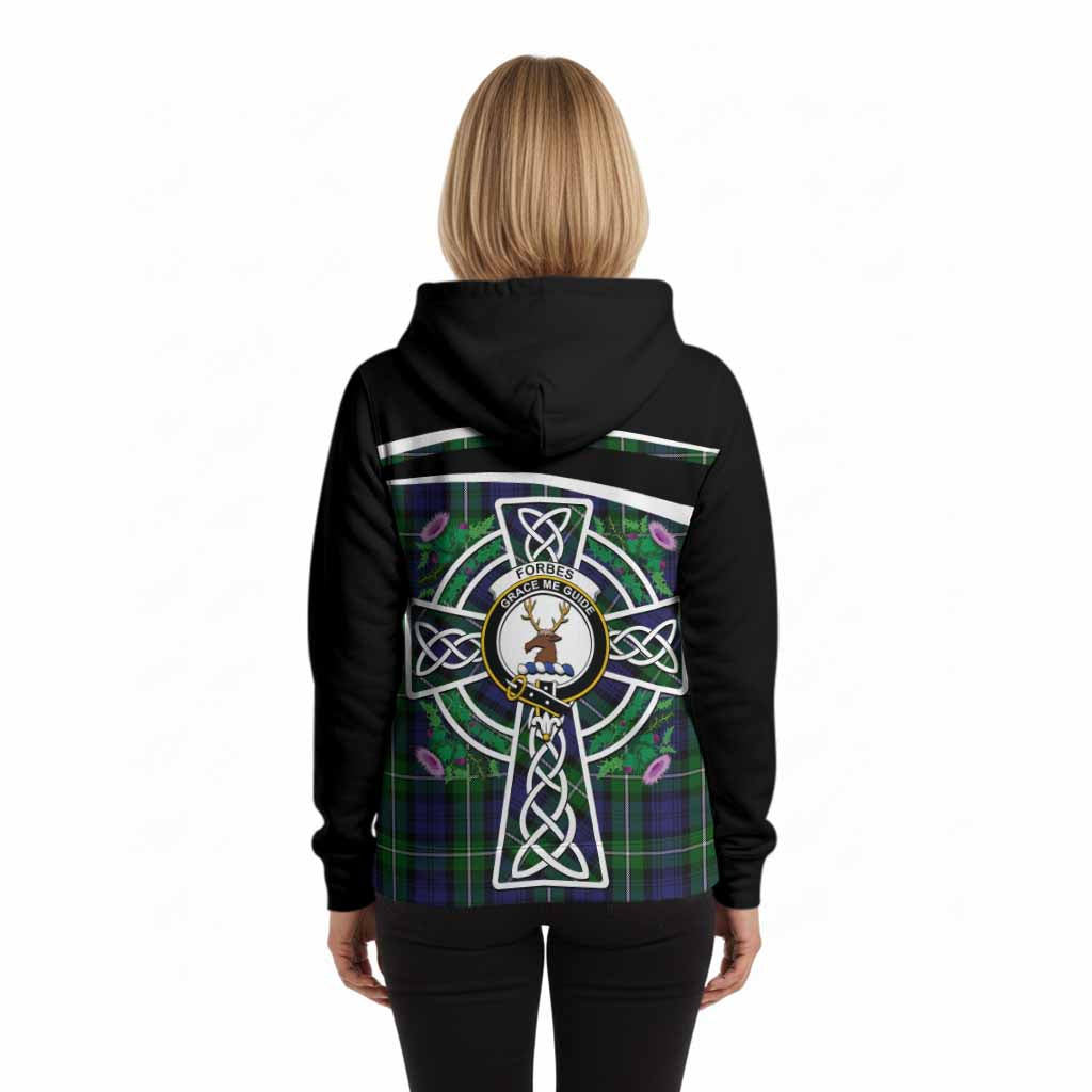 Forbes Tartan Crest Hoodie Scottish Thistle Celtic Cross Alba Gu Brath