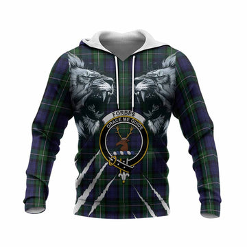 Forbes Tartan Crest Knitted Hoodie Ferocious Lion Style