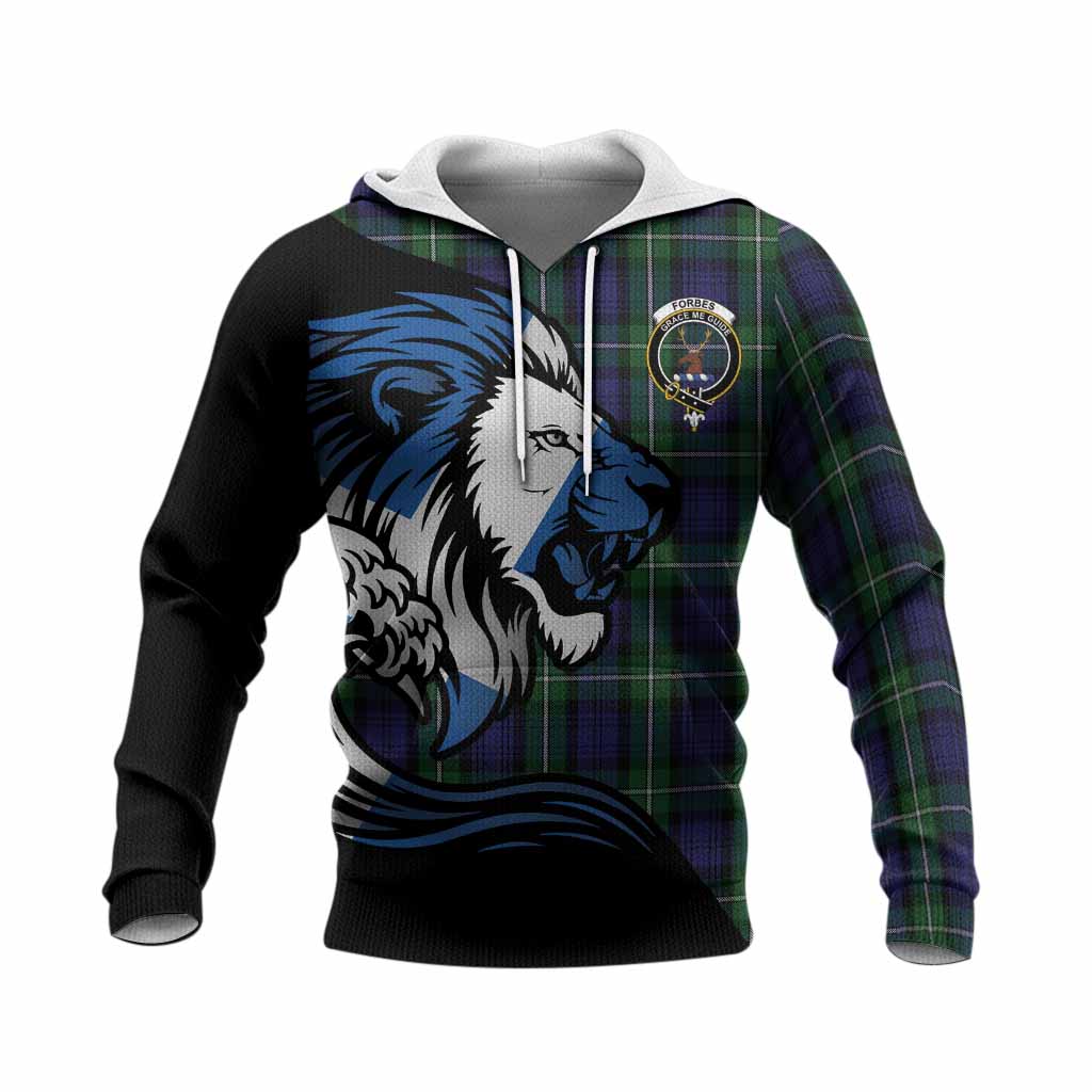 Forbes Tartan Crest Knitted Hoodie Scottish Golden Lions Wave Flow