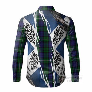 Forbes Tartan Crest Long Sleeve Button Shirts Scotland Flag Ripped Tribal Design