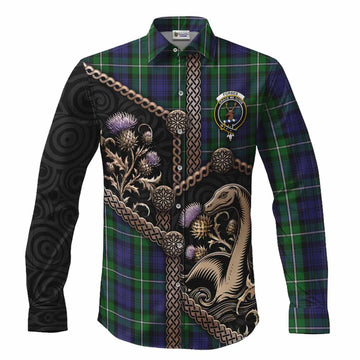 Forbes Tartan Crest Long Sleeve Button Shirts Scottish Thistle Loch Ness Monster