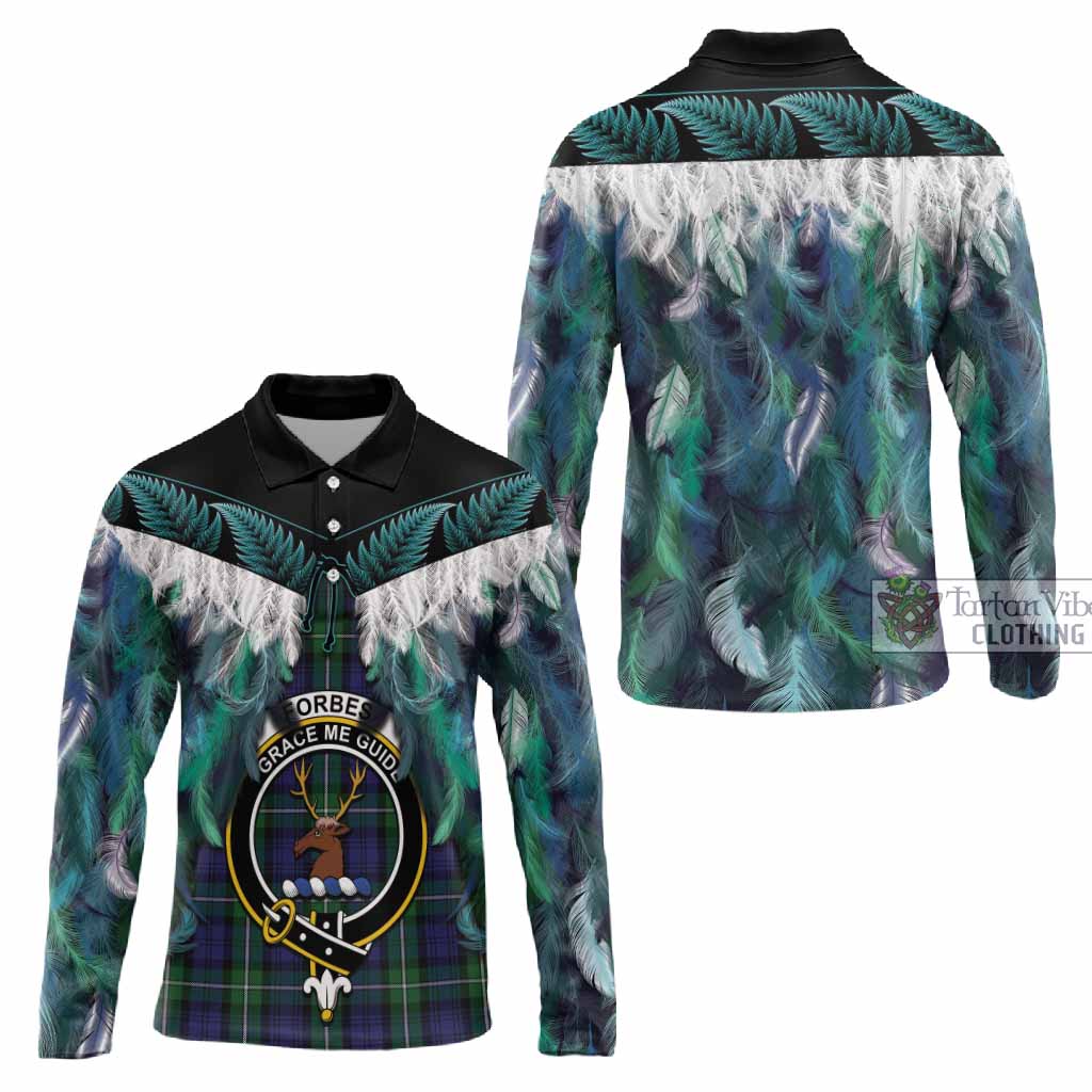 Forbes Tartan Crest Long Sleeve Polo Shirt New Zealand Maori Korowai Cloak