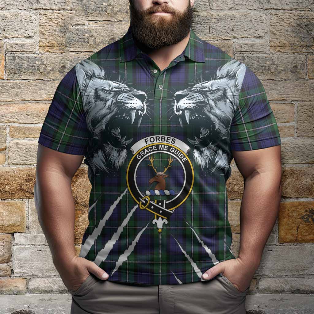 Forbes Tartan Crest Polo Shirt Ferocious Lion Style