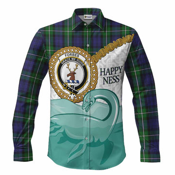 Forbes Tartan Crest Scottish Loch Ness Monster Long Sleeve Button Shirts Happy Ness Scotland Celtic Knot