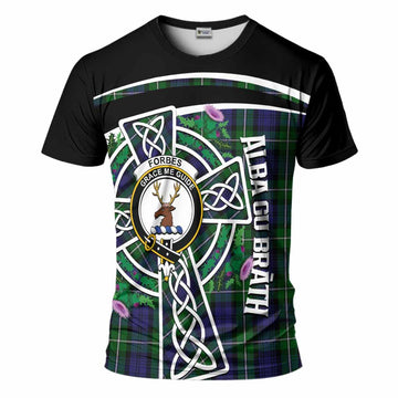 Forbes Tartan Crest T-Shirt Scottish Thistle Celtic Cross Alba Gu Brath