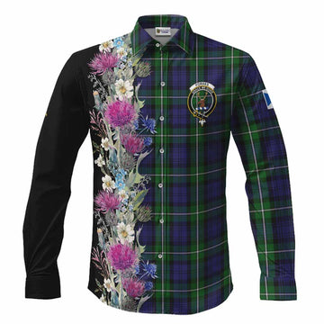 Forbes Tartan Crest Thistle Floral Long Sleeve Button Shirts