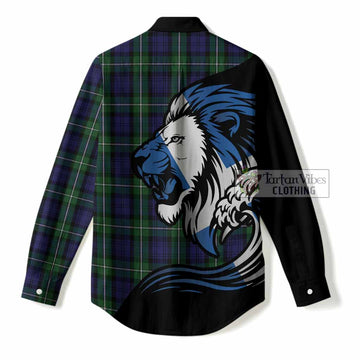 Forbes Tartan Crest Women Casual Shirt Scottish Golden Lions Wave Flow