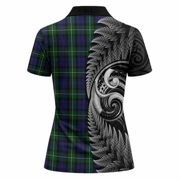 Forbes Tartan Crest Women Polo Shirt With New Zealand Silver Fern Maori Koru