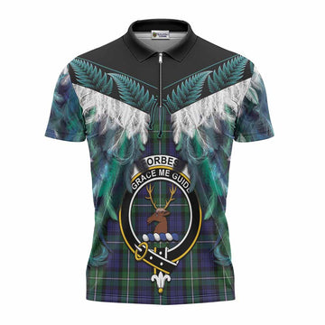 Forbes Tartan Crest Zipper Polo Shirt New Zealand Maori Korowai Cloak