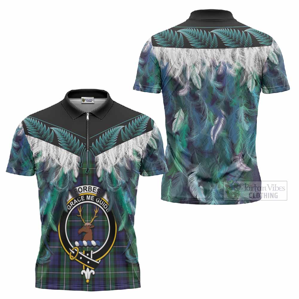 Forbes Tartan Crest Zipper Polo Shirt New Zealand Maori Korowai Cloak