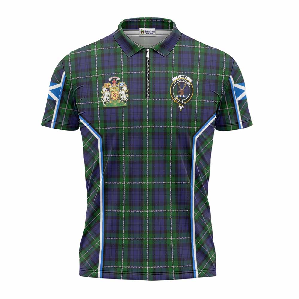 Forbes Tartan Crest Zipper Polo Shirt Scotland Coat of Arm Flag Style - Tartan Vibes Clothing
