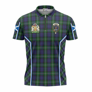 Forbes Tartan Crest Zipper Polo Shirt Scotland Coat of Arm Flag Style