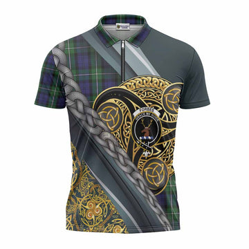 Forbes Tartan Crest Zipper Polo Shirt Scottish Triskele Celtic