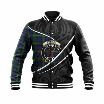 Forbes Tartan Family Crest Baseball Jacket Celtic Scottish Thistle Floral