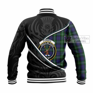 Forbes Tartan Family Crest Baseball Jacket Celtic Scottish Thistle Floral