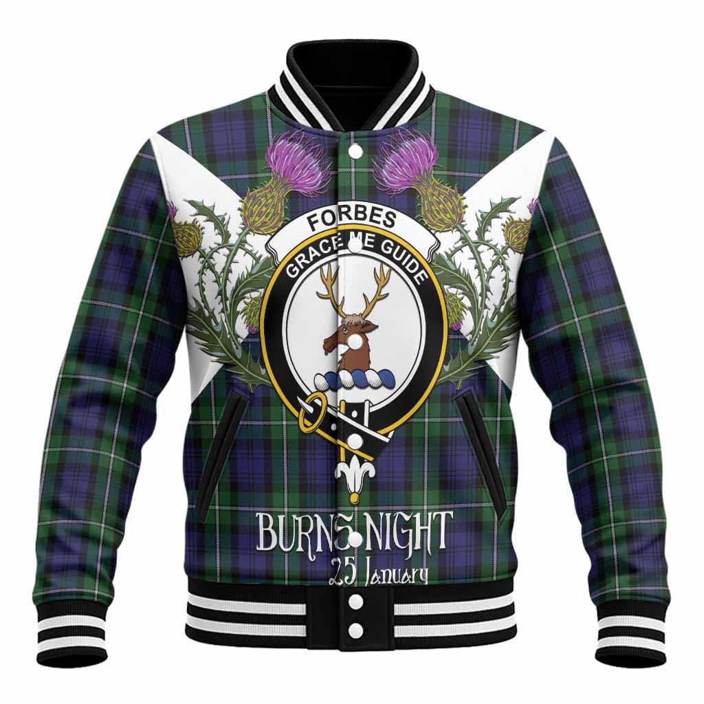 Forbes Tartan Family Crest Baseball Jacket Scottish Burns Night Thistle Floral